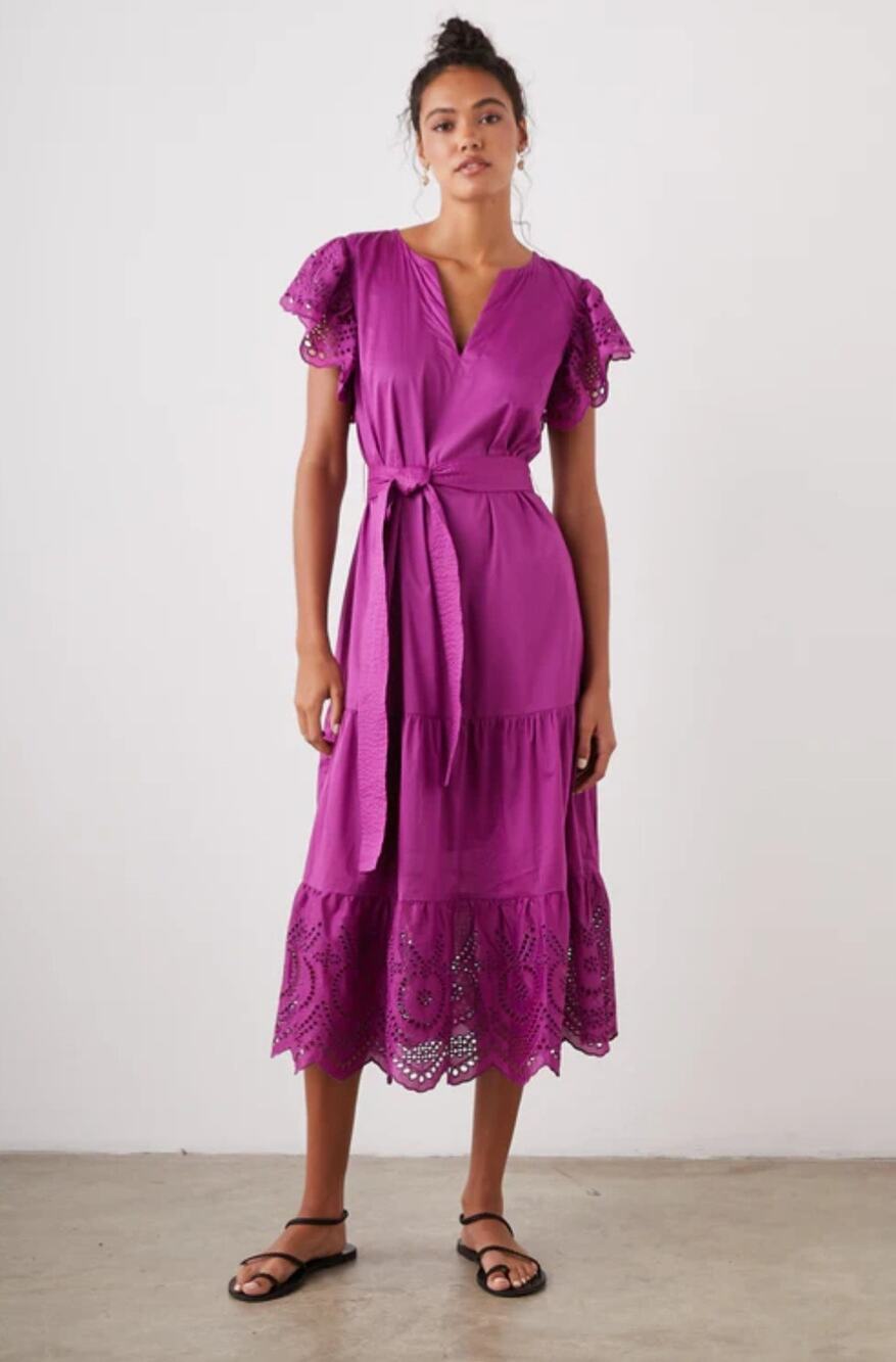 Rails Purple Magenta Berry Gia Dress Cotton Poplin Eyelet Midi Dress Size Medium